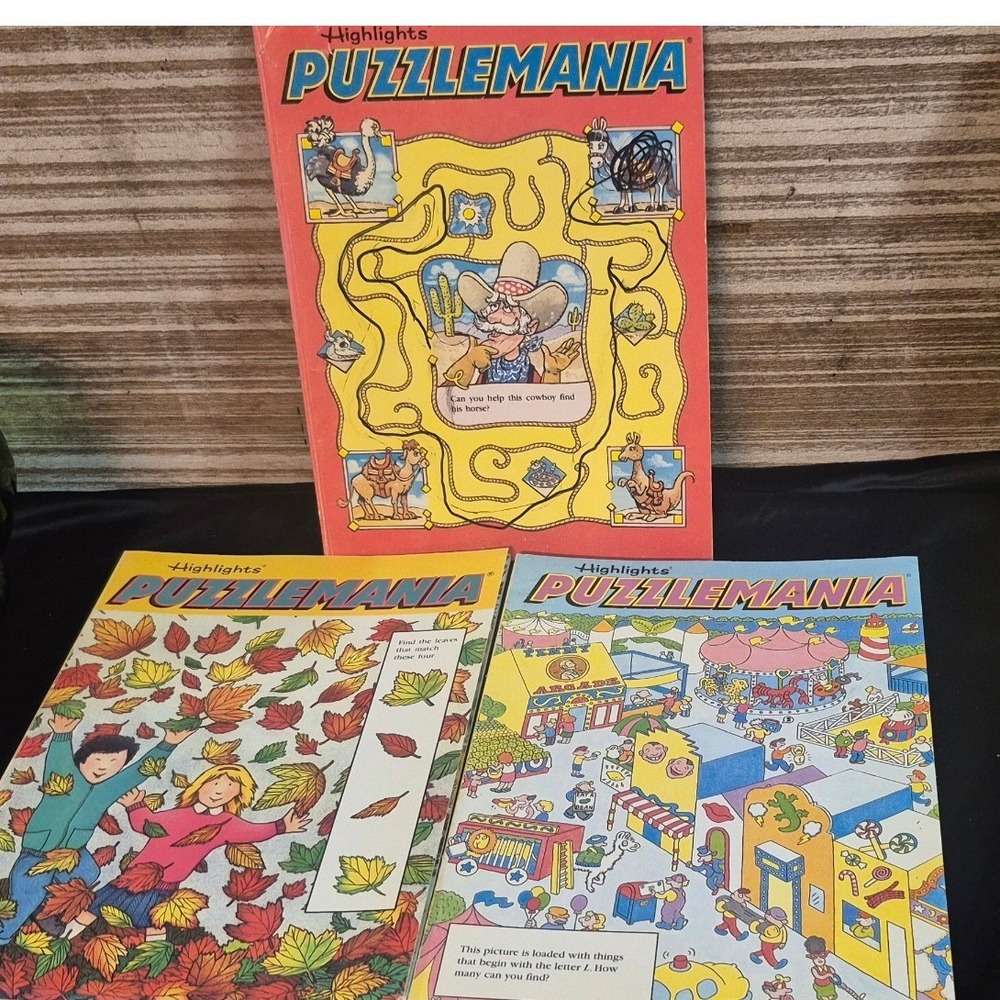 Lot of 3 Highlights Puzzlemania Activity Books Hidden Pictures Mazes Vintage